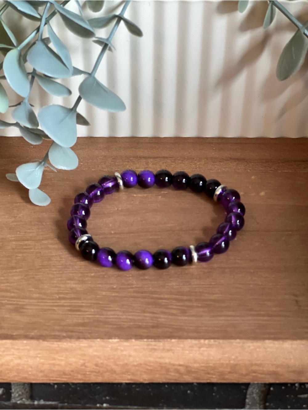 Purple Beaded Stretch Bracelet
